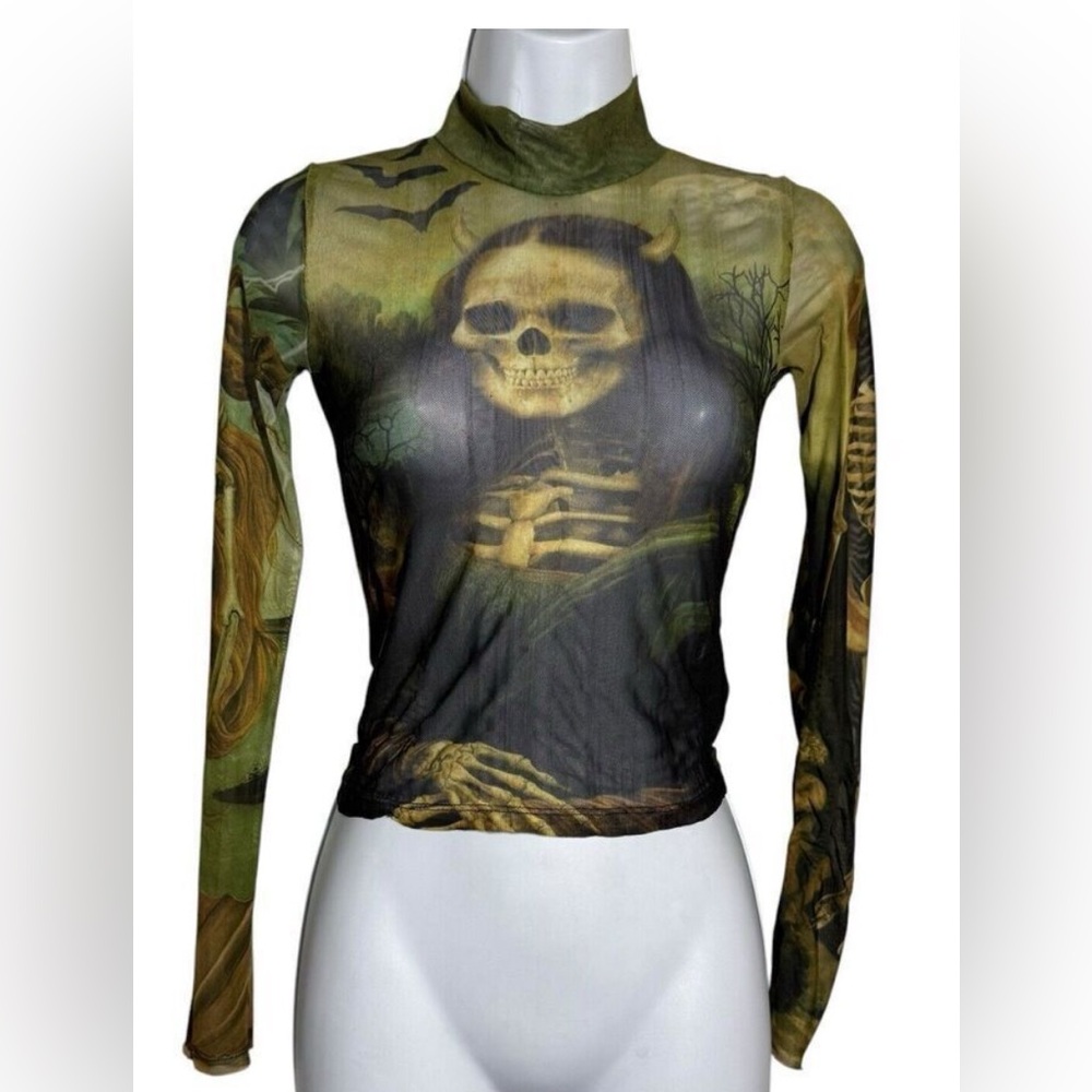 Trickz n Treatz Dolls kill Mesh Long Sleeve Top Cursed Image Mona Lisa